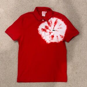Lacoste Red and White Tie-Dye Polo
